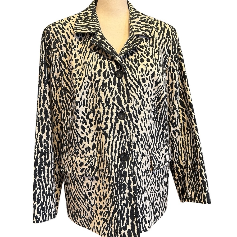 Talbots Blazer Leopard Animal Print Cream Black Jacket Stretch Plus size 16W